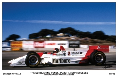 1994 Emerson Fittipaldi's Penske PC23-Ilmor Indy car flashes by at Laguna Seca. ©Marshall Pruett
